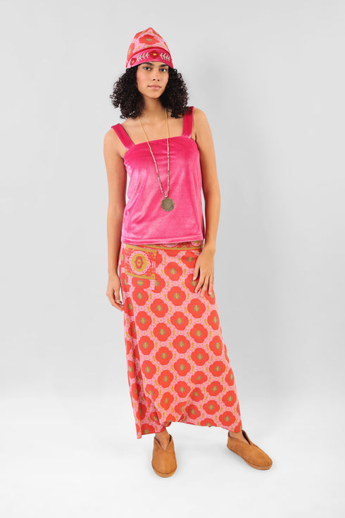 Hat in printed cashmere cotton blend with elastic back