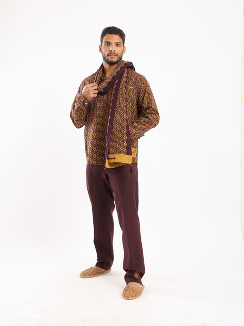 Plain light cotton scarf with printed borders