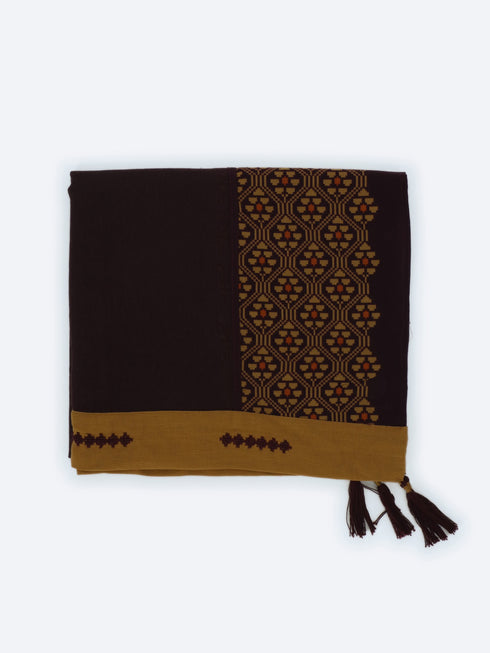 Plain light cotton scarf with printed borders