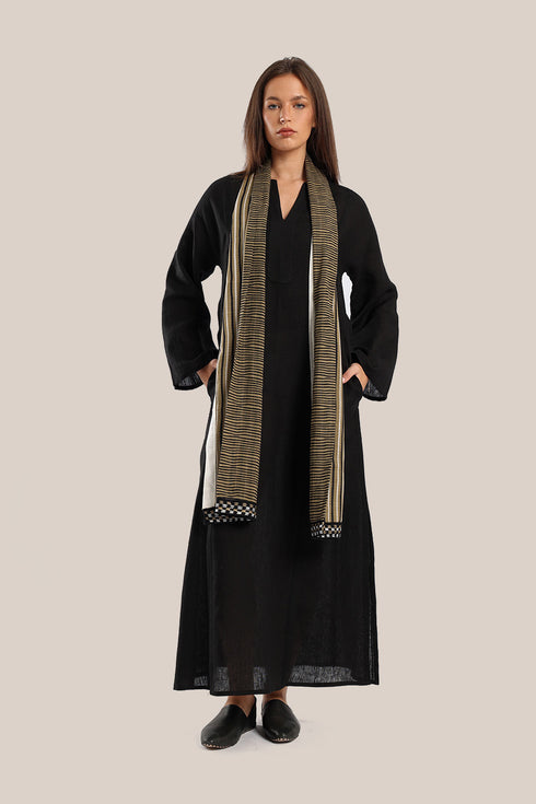 Striped printed scarf with embroidery