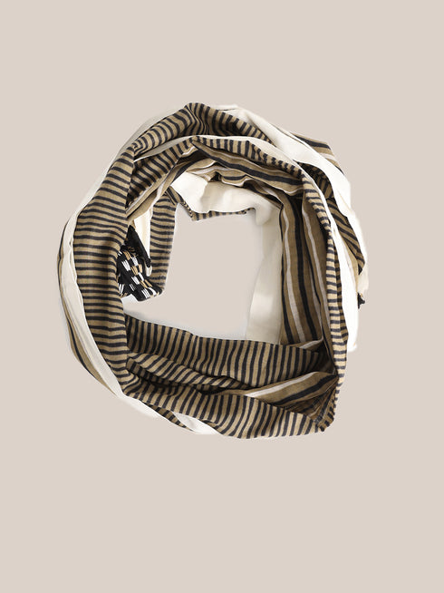 Striped printed scarf with embroidery