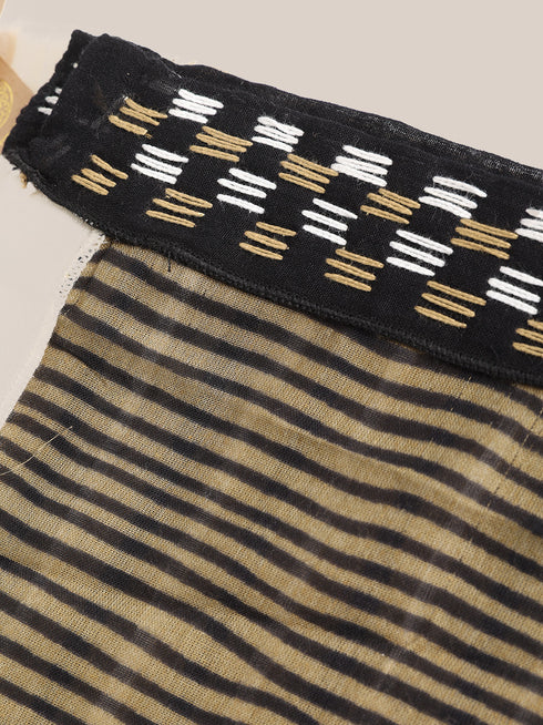 Striped printed scarf with embroidery