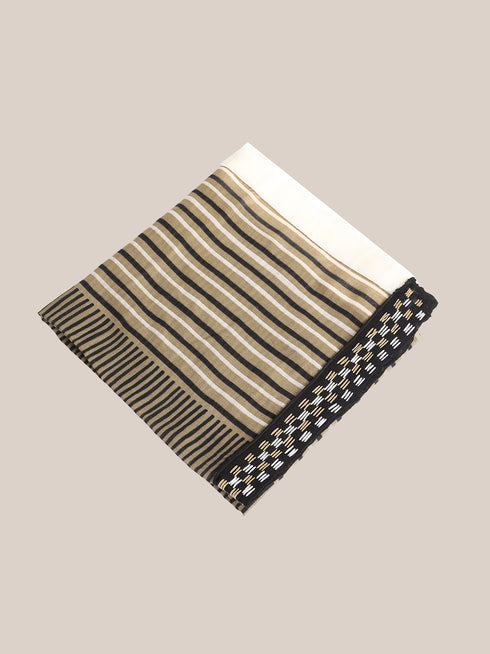 Striped printed scarf with embroidery