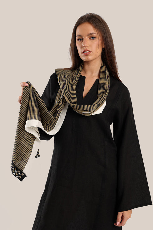 Striped printed scarf with embroidery