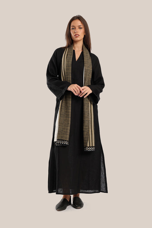 Striped printed scarf with embroidery