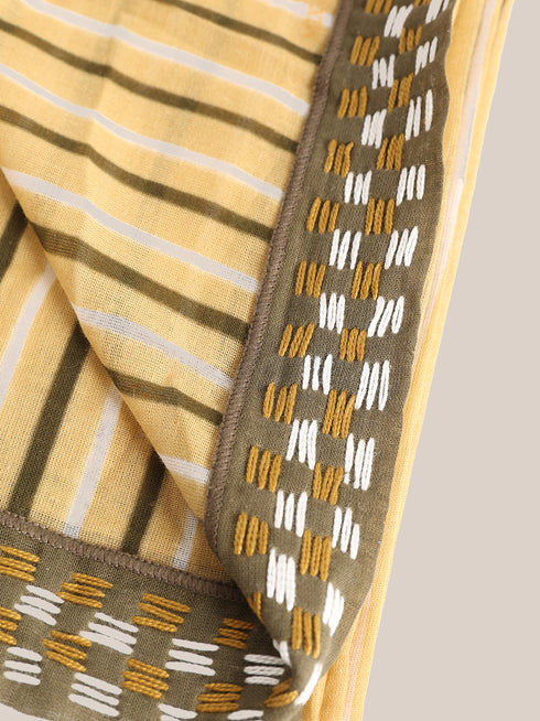 Striped printed scarf with embroidery
