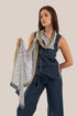 Striped printed scarf with embroidery