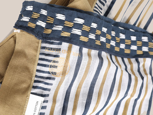 Striped printed scarf with embroidery