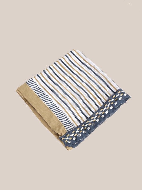 Striped printed scarf with embroidery