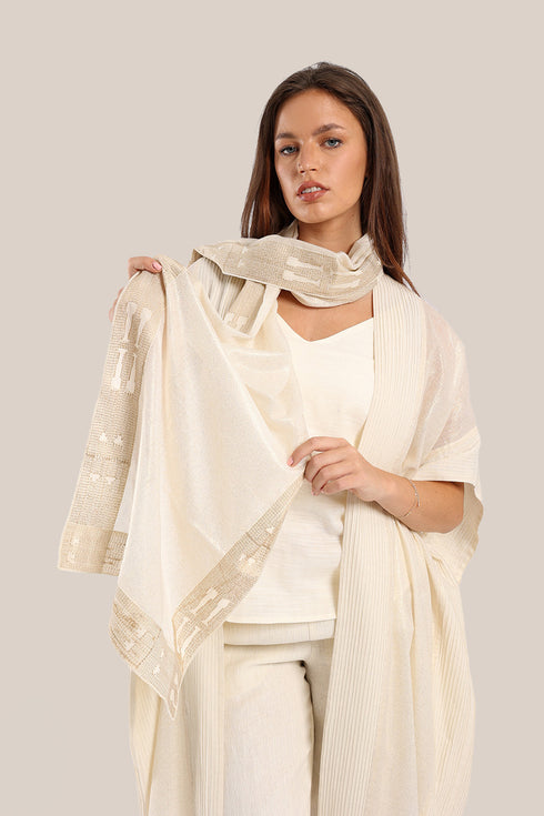 Embroidered metallic voile scarf
