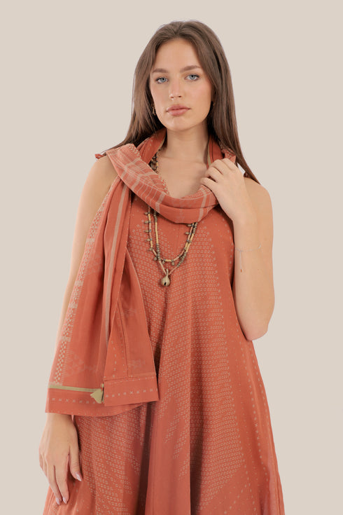 Printed cotton scarf with fabric tassels