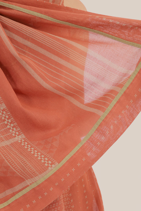 Printed cotton scarf with fabric tassels