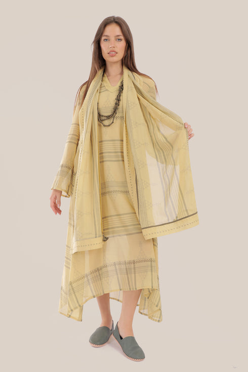 Printed cotton scarf with fabric tassels