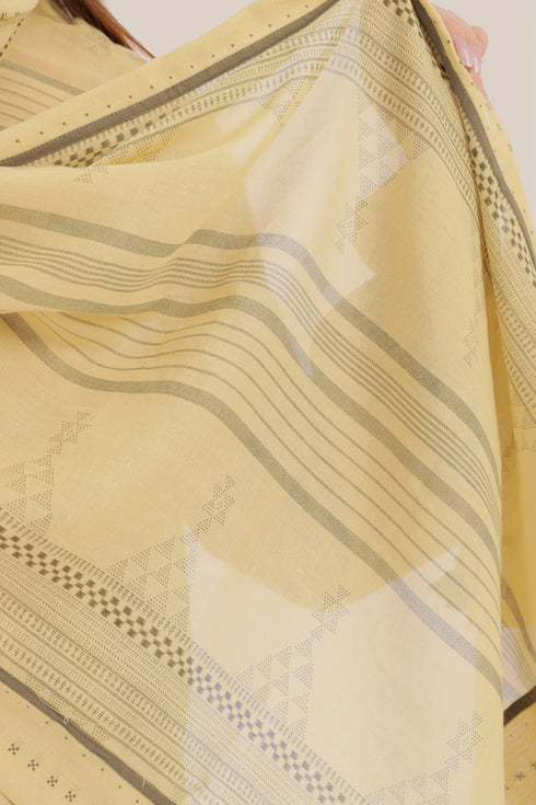 Printed cotton scarf with fabric tassels