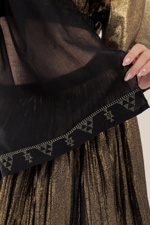 Embroidered light cotton voile scarf