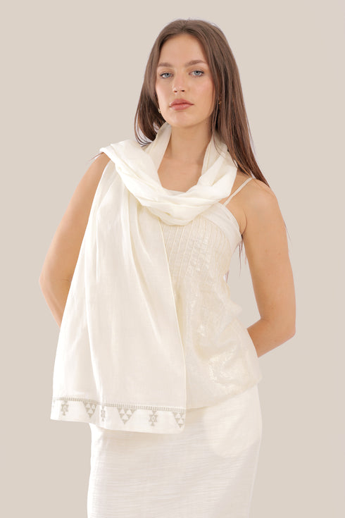 Embroidered light cotton voile scarf
