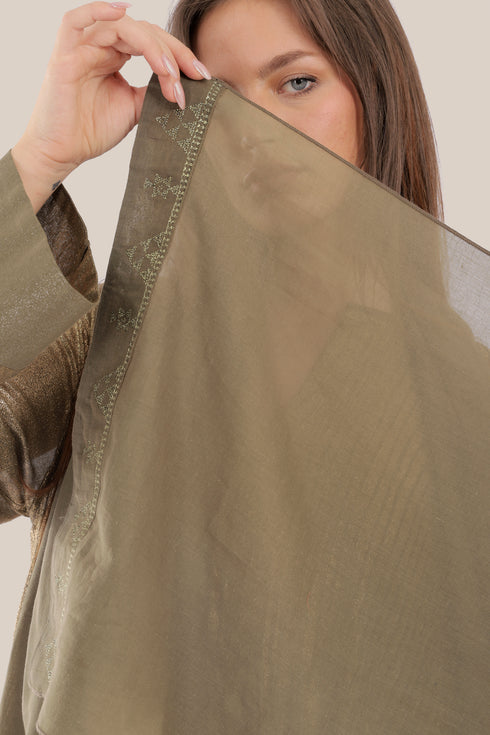 Embroidered light cotton voile scarf