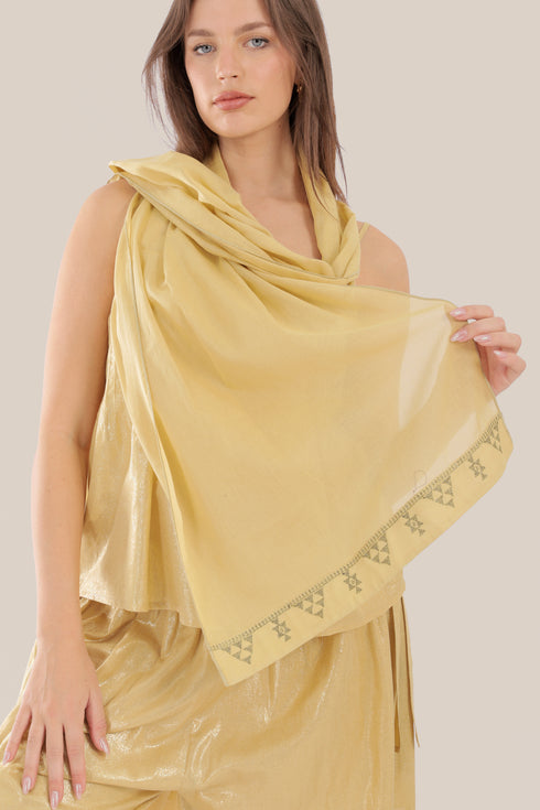Embroidered light cotton voile scarf