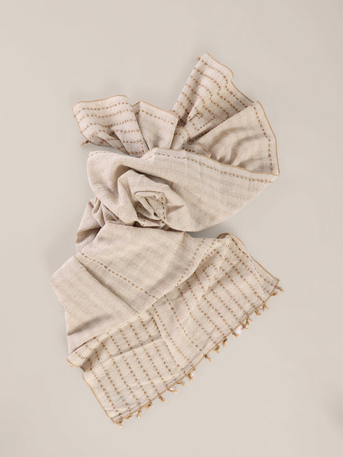 Hand embroidered striped linen-cotton scarf