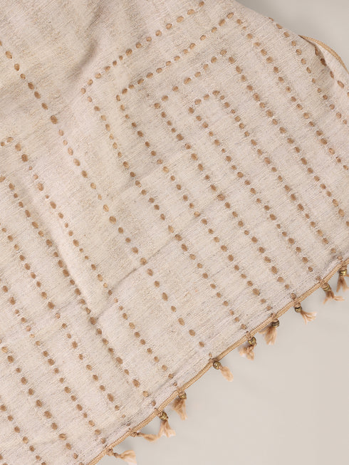 Hand embroidered striped linen-cotton scarf