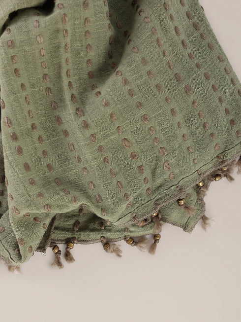 Hand embroidered striped linen-cotton scarf