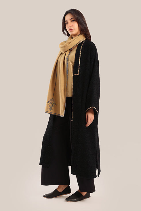 Yarn embroidered cotton shawl