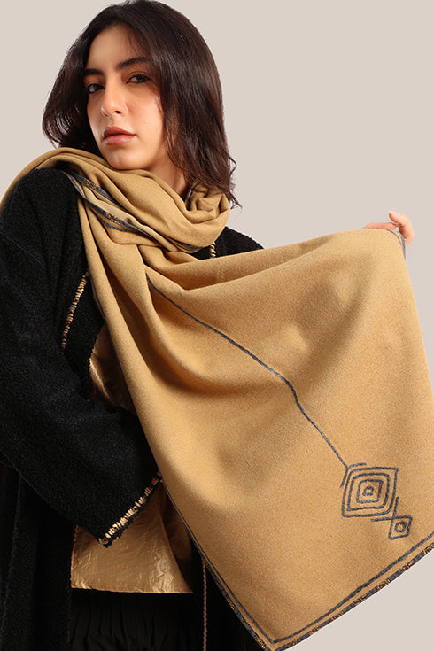 Yarn embroidered cotton shawl