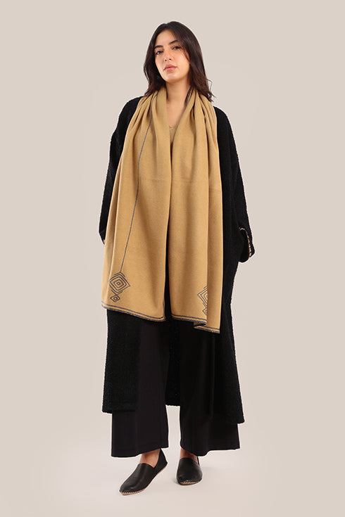 Yarn embroidered cotton shawl