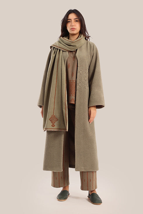 Yarn embroidered cotton shawl