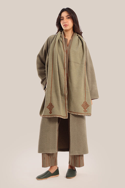 Yarn embroidered cotton shawl