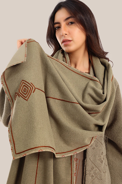 Yarn embroidered cotton shawl