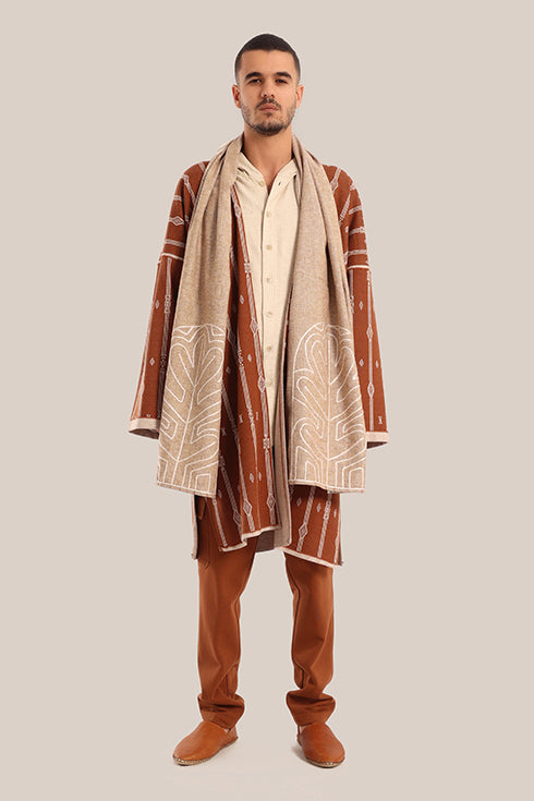 Embroidered cotton-linen shawl