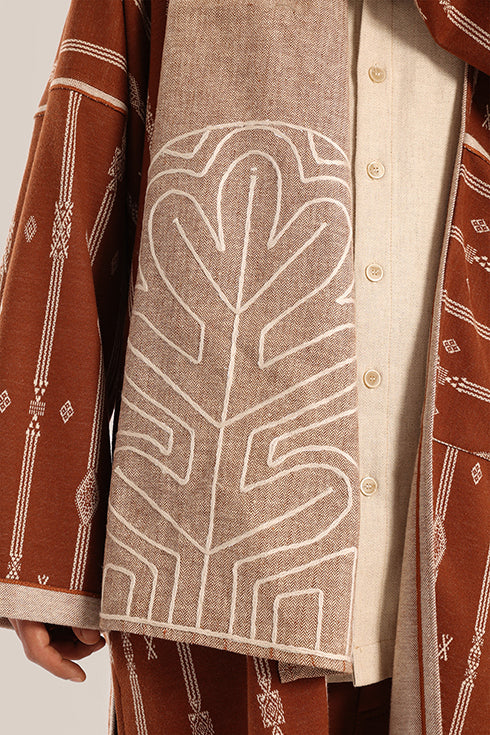 Embroidered cotton-linen shawl