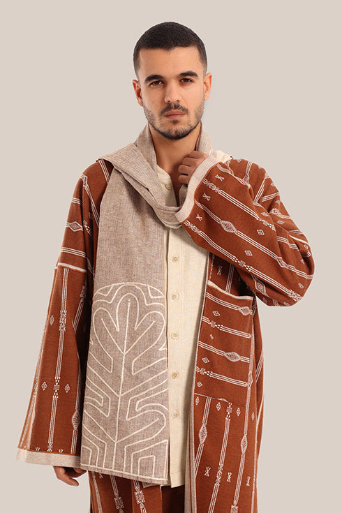 Embroidered cotton-linen shawl