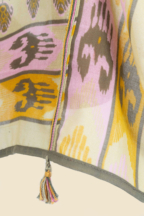 Scarf in printed cotton gauze with tassels