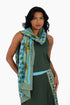 Scarf trimmed in contrast print cotton gauze.
