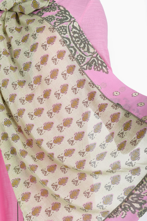 Scarf in printed cotton gauze, trimmed in cotton voile