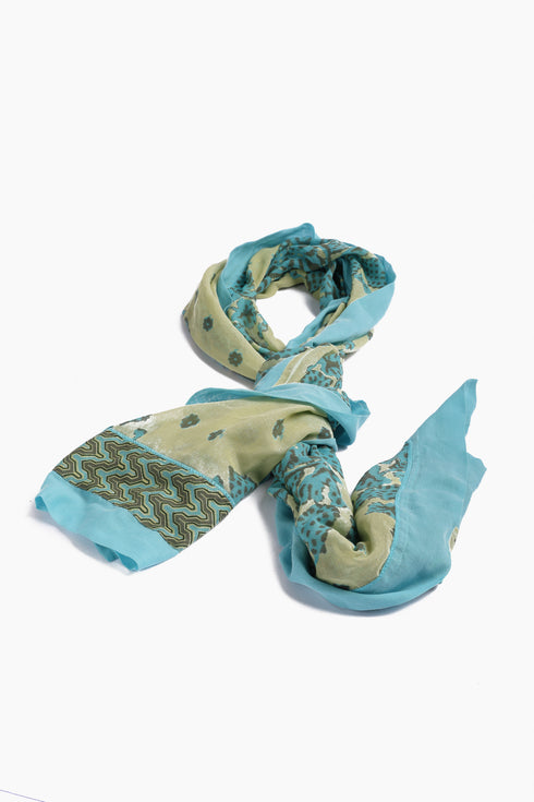 Scarf in cotton voile with multi color trims