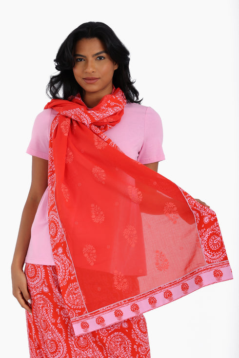 Scarf in printed cotton voile