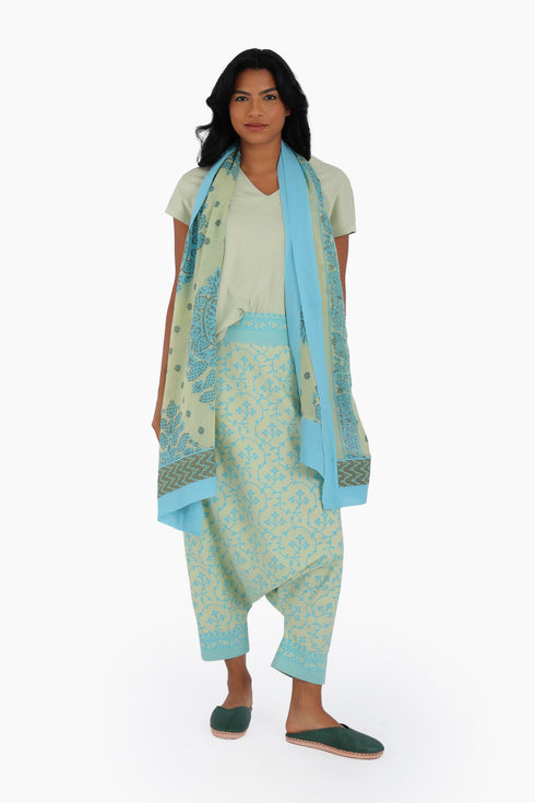 Scarf in printed cotton voile with multi color trims