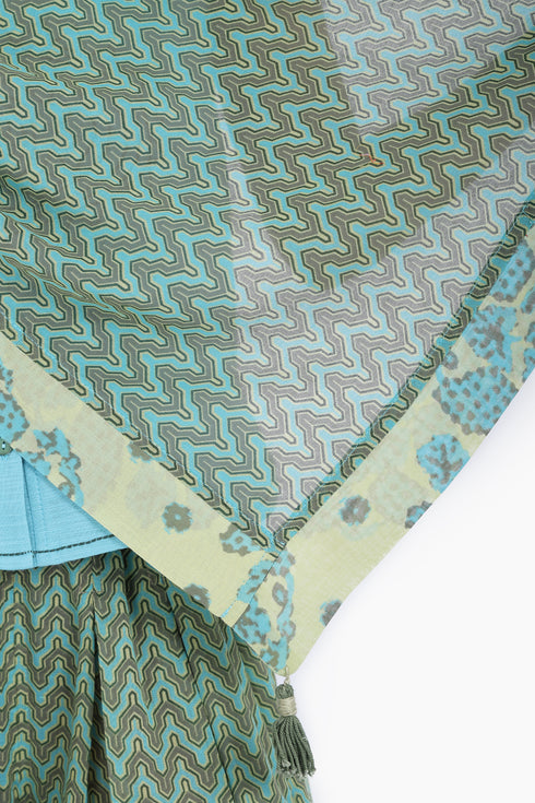 Scarf in cotton gauze, trimmed in cotton printed voile contrast pattern