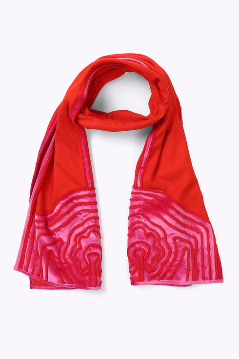Embroidered shawl in cotton and viscose cashmere