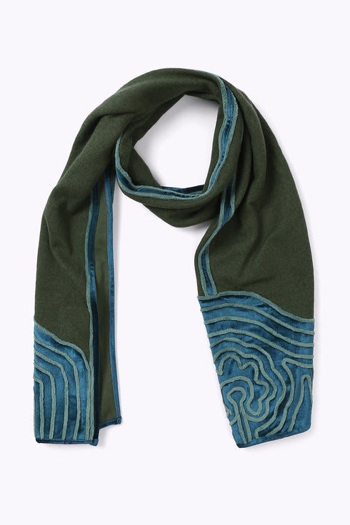 Embroidered shawl in cotton and viscose cashmere