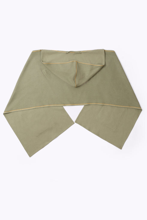 Hooded shawl in cotton blend faux cashmere with 2 patch pockets