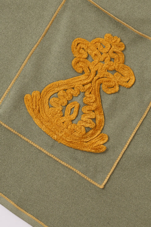 Hooded shawl in cotton blend faux cashmere with 2 patch pockets