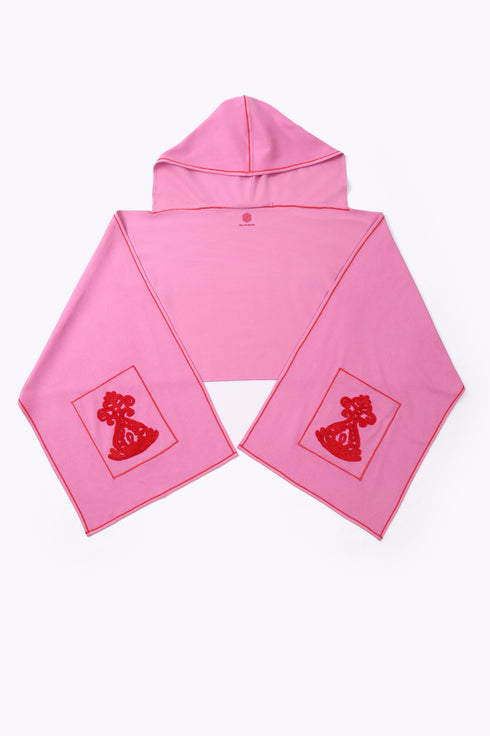 Hooded shawl in cotton blend faux cashmere with 2 patch pockets