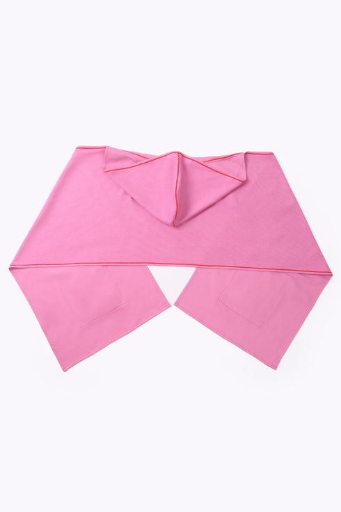 Hooded shawl in cotton blend faux cashmere with 2 patch pockets