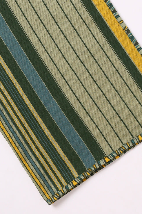 Shawl in striped jacquard cotton blend with tassels