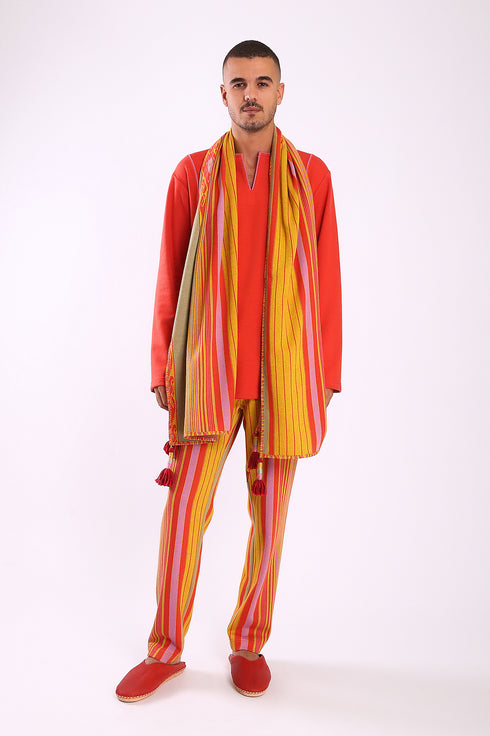 Shawl in striped jacquard cotton blend