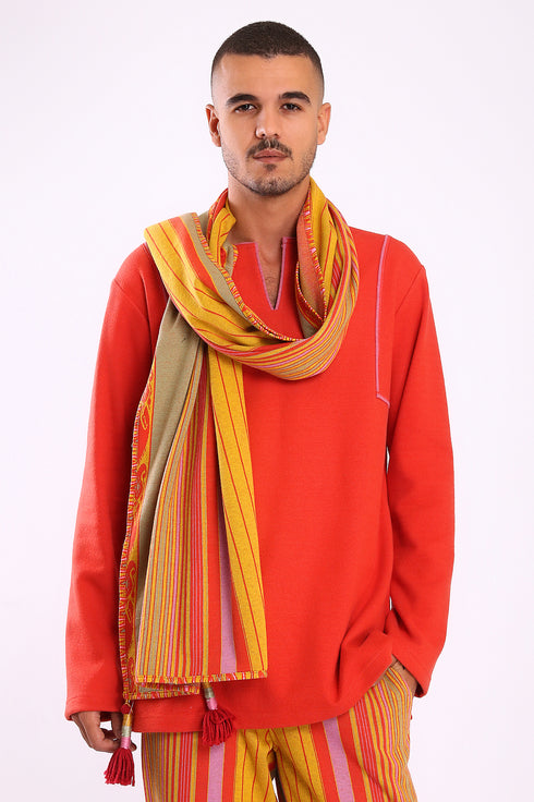 Shawl in striped jacquard cotton blend